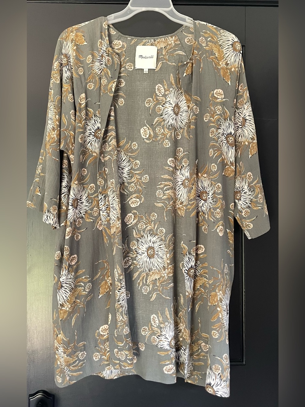 Madewell Olive-Gold Floral Open-Front Kimono